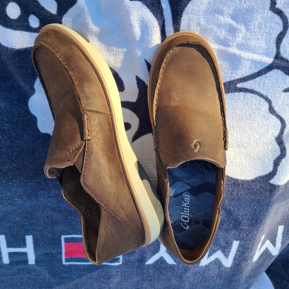 Men's Olukai Kalia brown Leather Slip-OnShoe Collapsible Heel - Picture 6 of 10